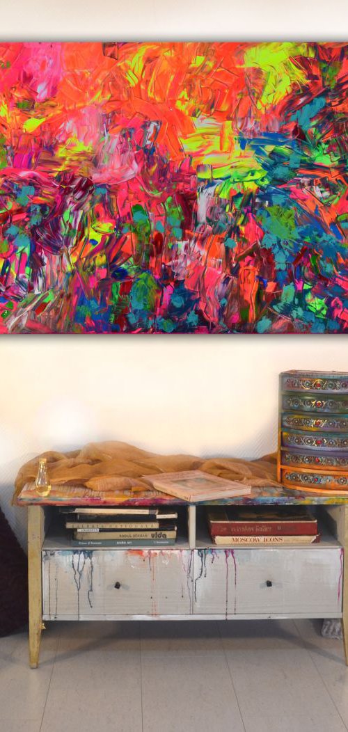 Gypsy Love Spell - 200x80 cm - Huge, Big Painting XXXL - Large Abstract, Supersized Painting - Ready to Hang, Hotel Wall Decor by Soos Tiberiu