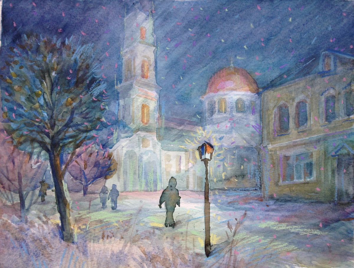 Winter Evening painting by Roman Sergienko