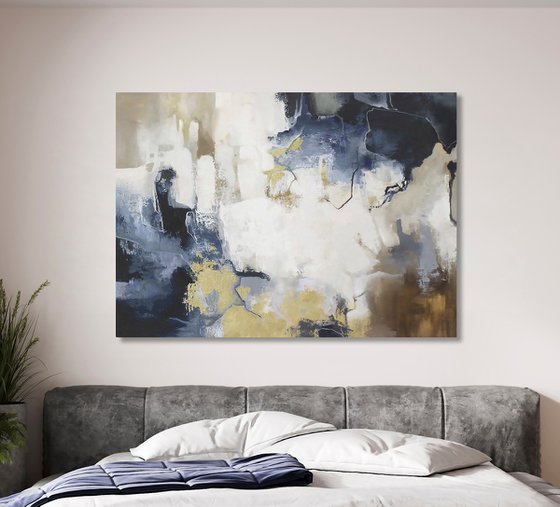 "Blue Flash" Navy blue white abstract art