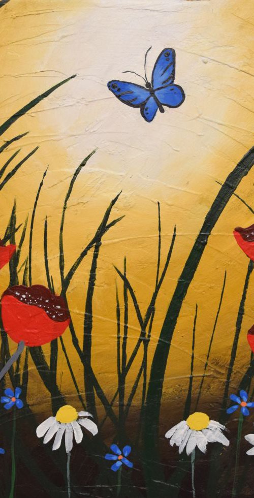original painting on canvas hand made flowers english countryside abstract landscape butterfly floral flower artwork painting art canvas - 16 x 20 inches box canvas by Stuart Wright