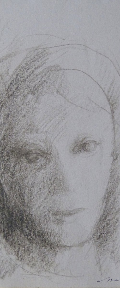 Portrait, pencil sketch 11x16 cm, EXCLUSIVE to Artfinder by Frederic Belaubre