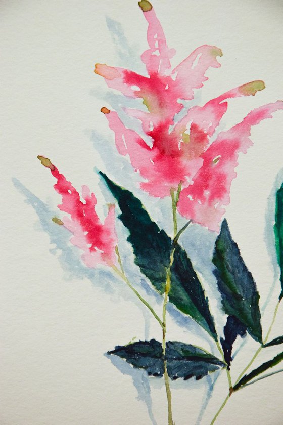 Botanical ORIGINAL watercolor painting, pink flower of mint, romantic gift for her