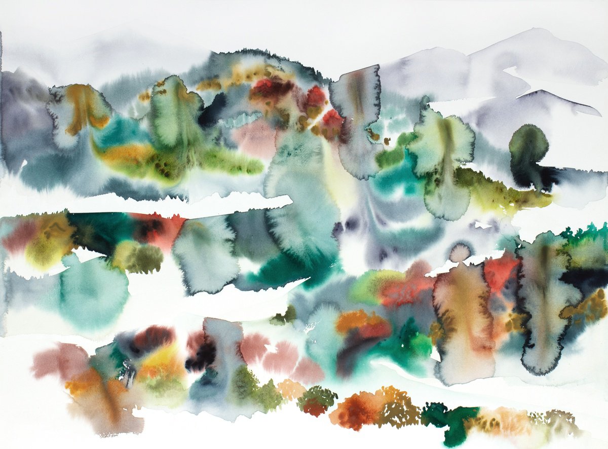 Expressive Landscape Watercolour By Elizabeth Becker, 30 X 22, Autumnal No. 15, Original Artwork