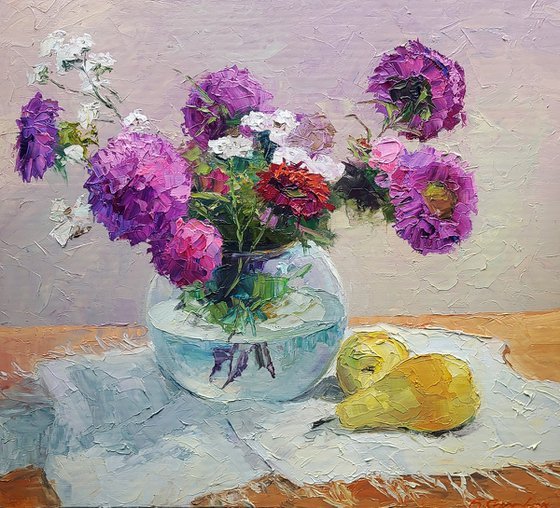 Asters in a Vase on a Table