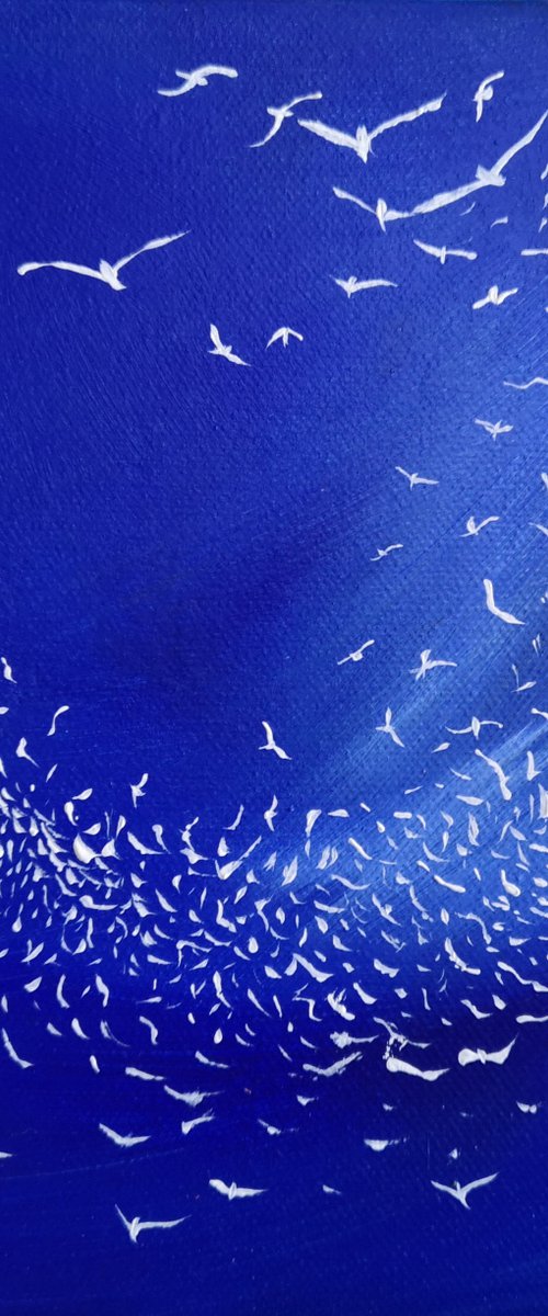 Soul Birds I - seascape, blue, small, gorgeous by Mel Graham
