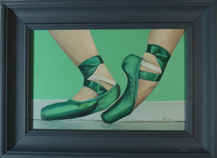 Green Ballet Shoes Figurative Oil Painting Bal Artfinder