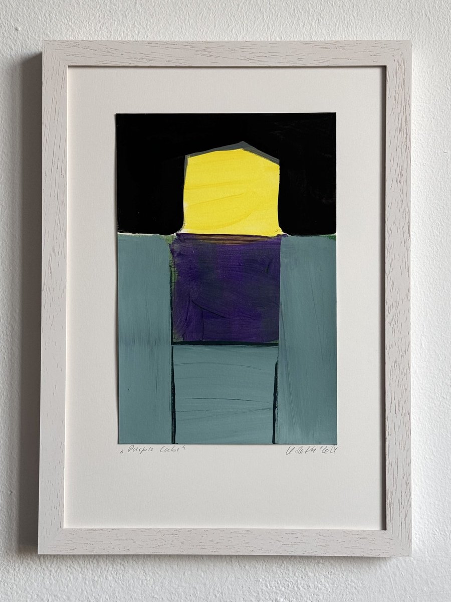 Geometric Cityscapes Acrylic Painting By Katrin Roth, 8 X 12", Purple Cube, Original Artwork