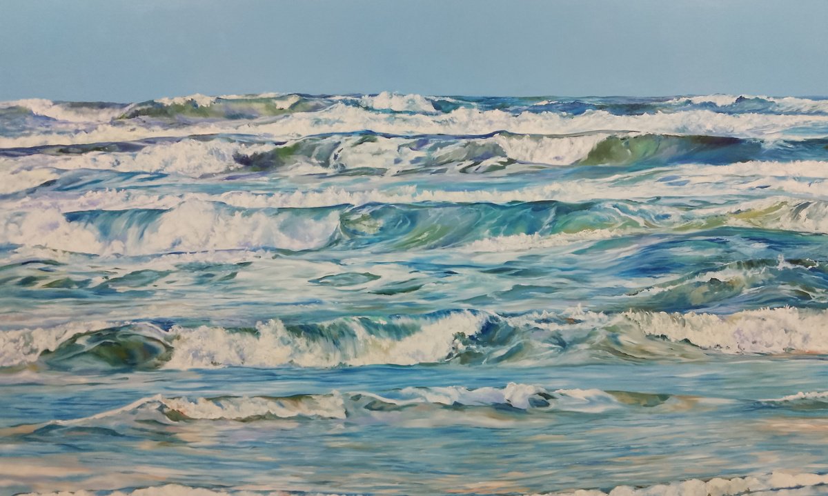 Expressive Landscape Oil Painting By Peter Goodhall, 70 X 40", Sun, Surf & Sand Xv, Original Artwork