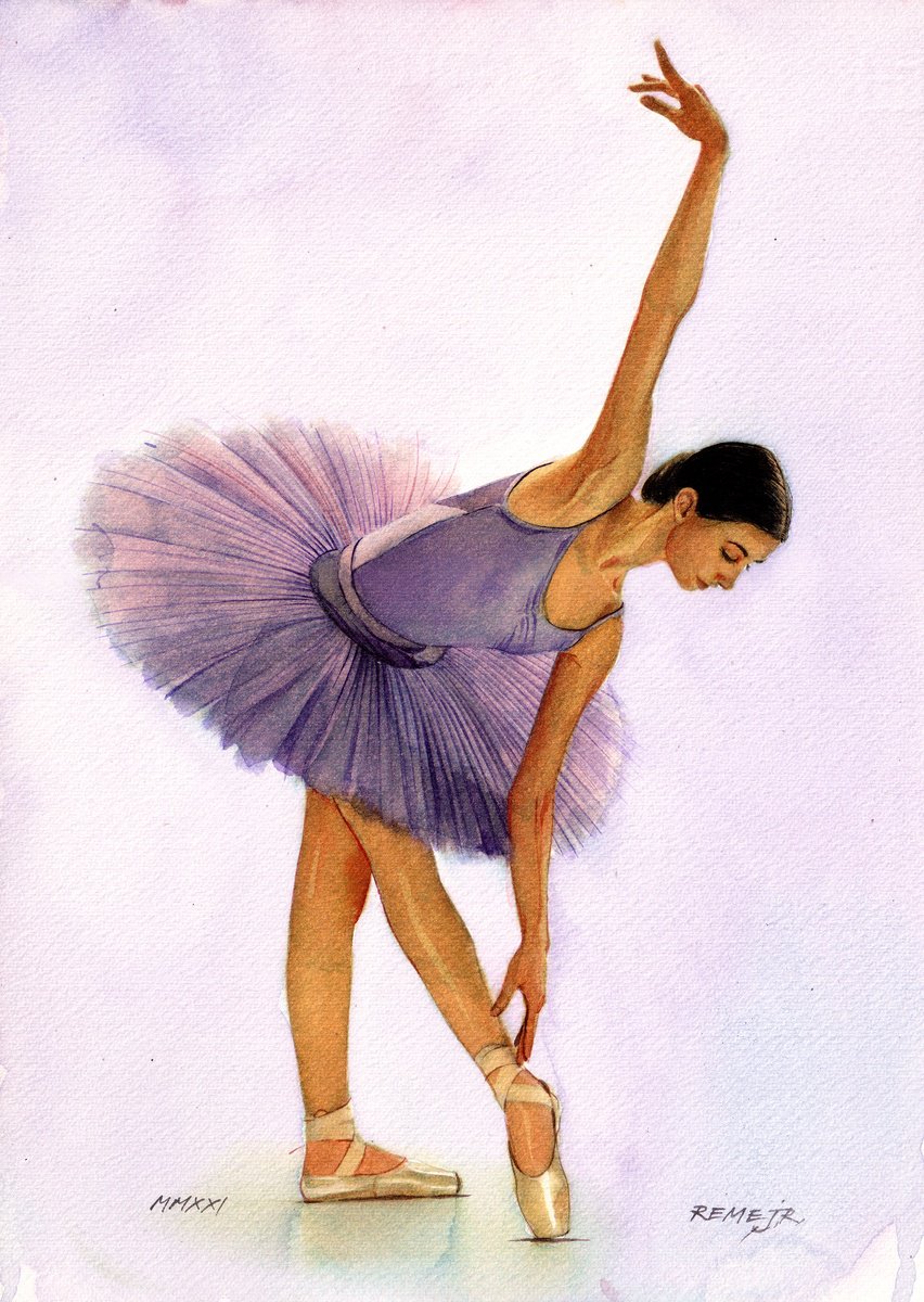 Expressive Portrait Watercolour By Reme Jr., 10 X 14", Ballet Dancer Dxxvii, Original Artwork