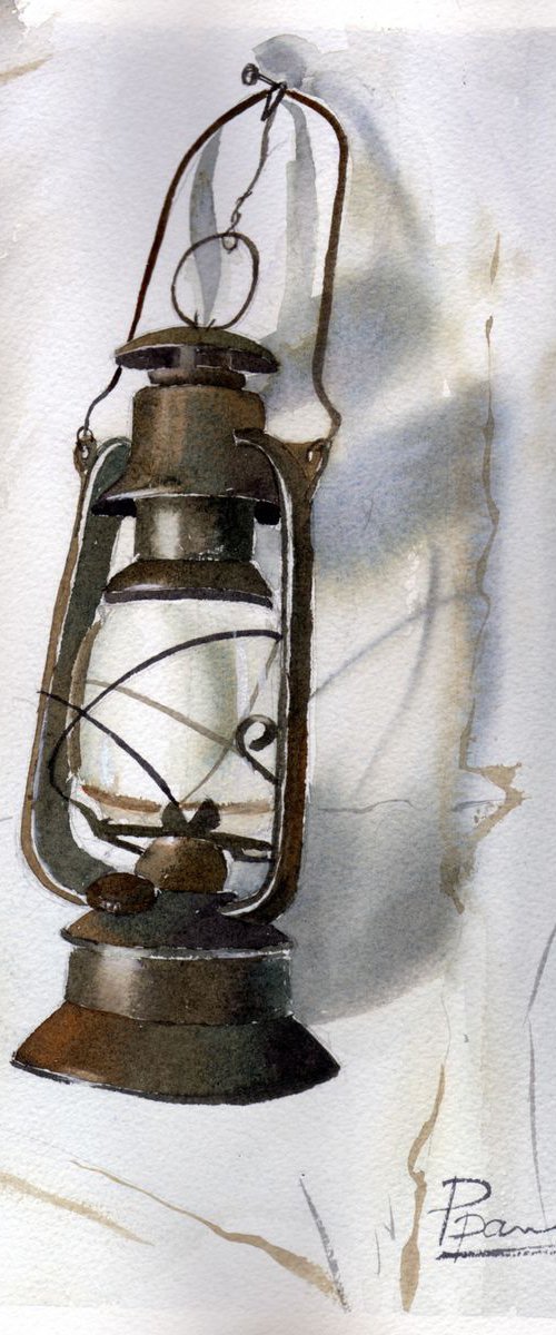 Old lantern Original Watercolor Painting by Olga Tchefranov (Shefranov)