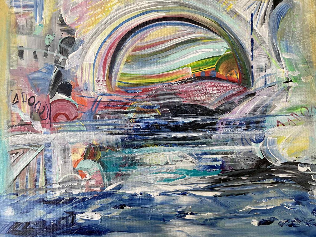 Impressionistic Abstract Acrylic Painting By Samah Kthar, 14 X 11", Age Of Aquarius, Original Artwork