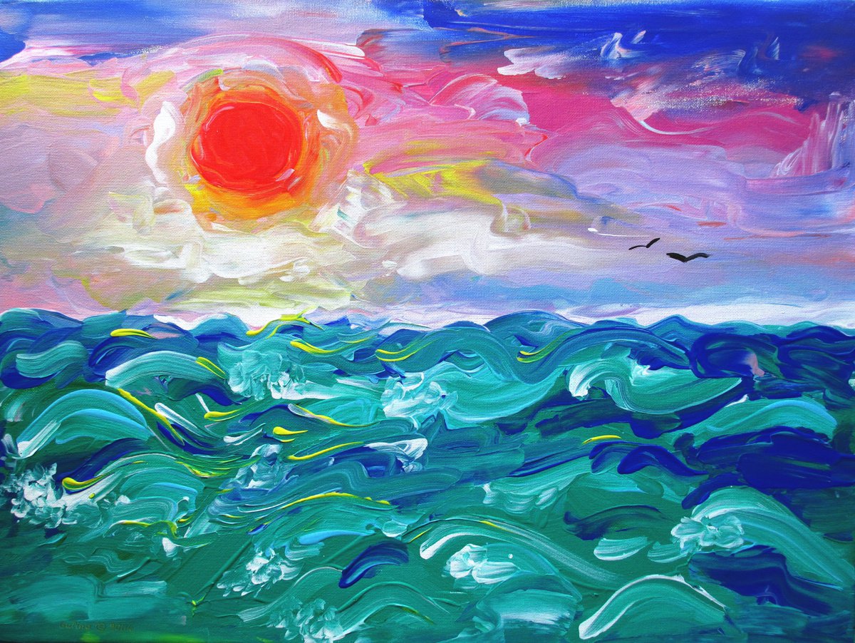 Impressionistic Landscape Acrylic Painting By Galina Victoria, 24 X 18, Ocean, Original Artwork