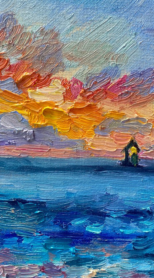 "Sunset in Sochi", 18*24cm, impressionistic oil mountains landscape etude painting by Olga Blazhko