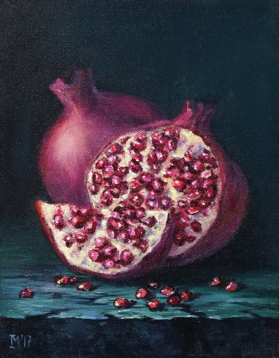 Pomegranate Painting Fruit Original Painting Garnet Original Art Oil Still Life ArtWork 3D Canvas