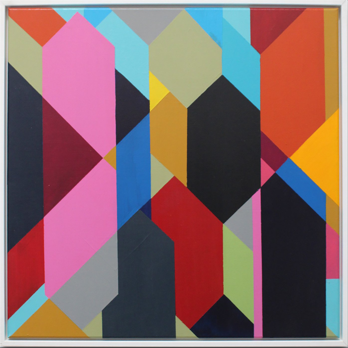 Geometric Abstract Acrylic Painting By Andrew Watt, 31 X 31, Geo Blocks No 3 (Framed), Original Artwork
