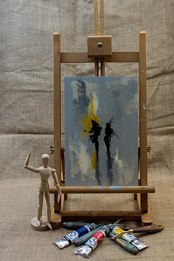 Couple. Small abstract art in oil