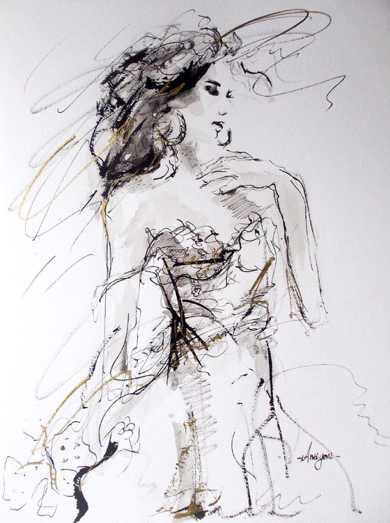 Figurative  Drawing  On Paper-Woman Series Ink Drawings