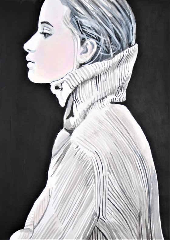 A girl in a winter sweater / 70 X 50 cm