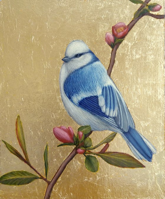 bird painting  "Azure-white tit"