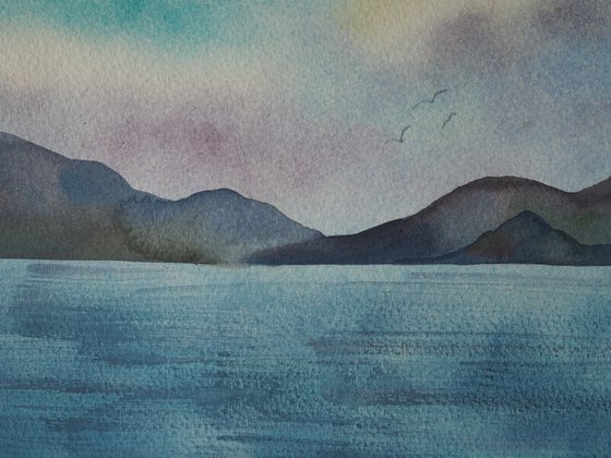 Mediterranean Sea - original minimalistic seascape watercolor