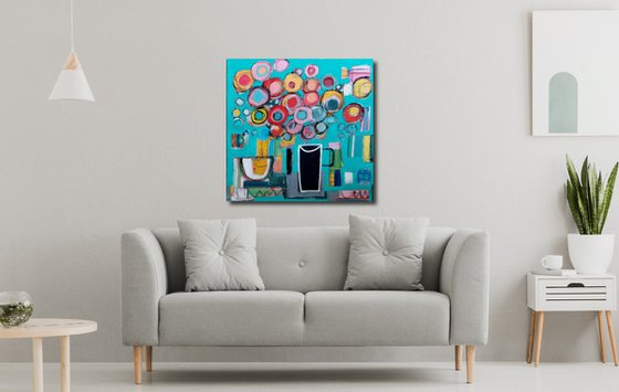 Summer Flowers on Blue III