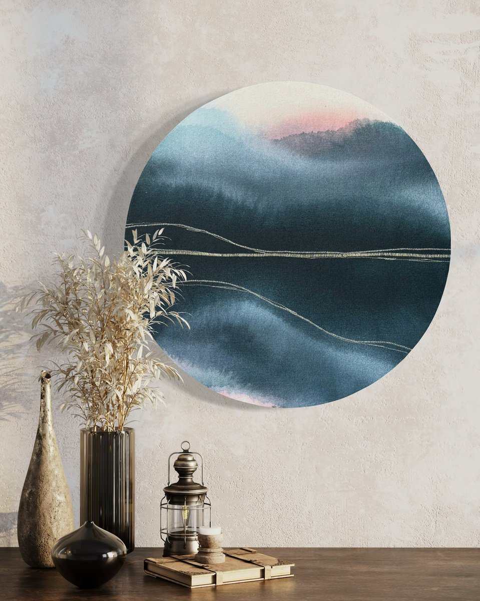 Organic Landscape Painting By Olya Tereschuk, 19 X 19", Tondo-3, Original Artwork