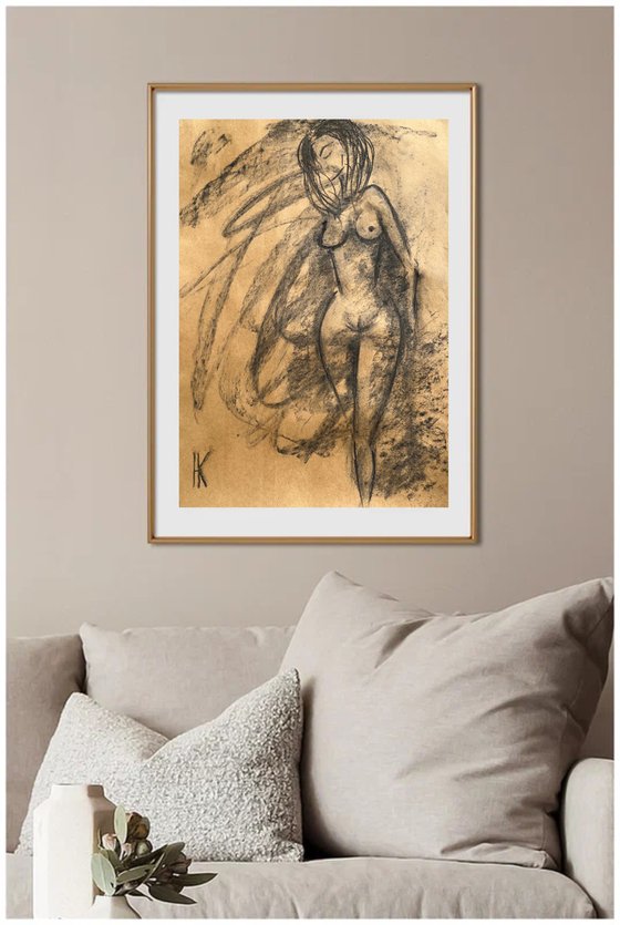 Woman Nude - original charcoal art