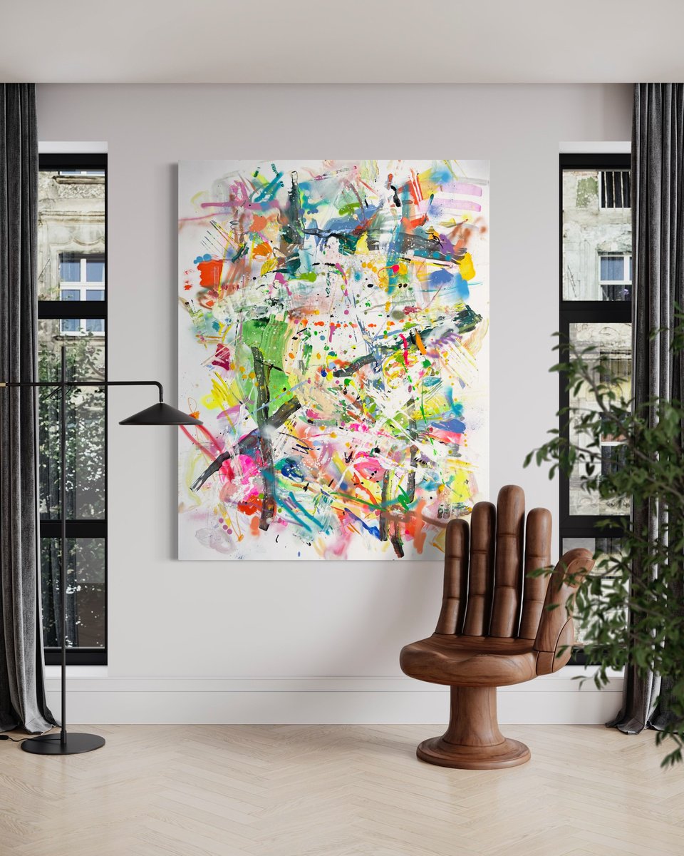 Expressive Abstract Acrylic Painting By Maria Esmar, 71 X 55", Moments To Memories, Original Artwork