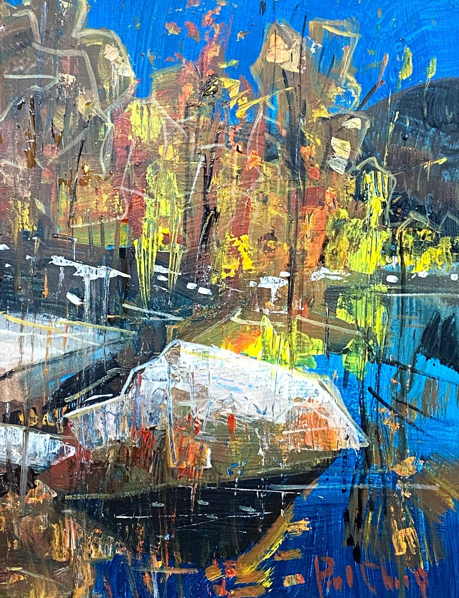 Impressionistic Landscape Acrylic Painting By Paul Cheng, 12 X 16", Semi-Abstract Landscape No.2, Original Artwork