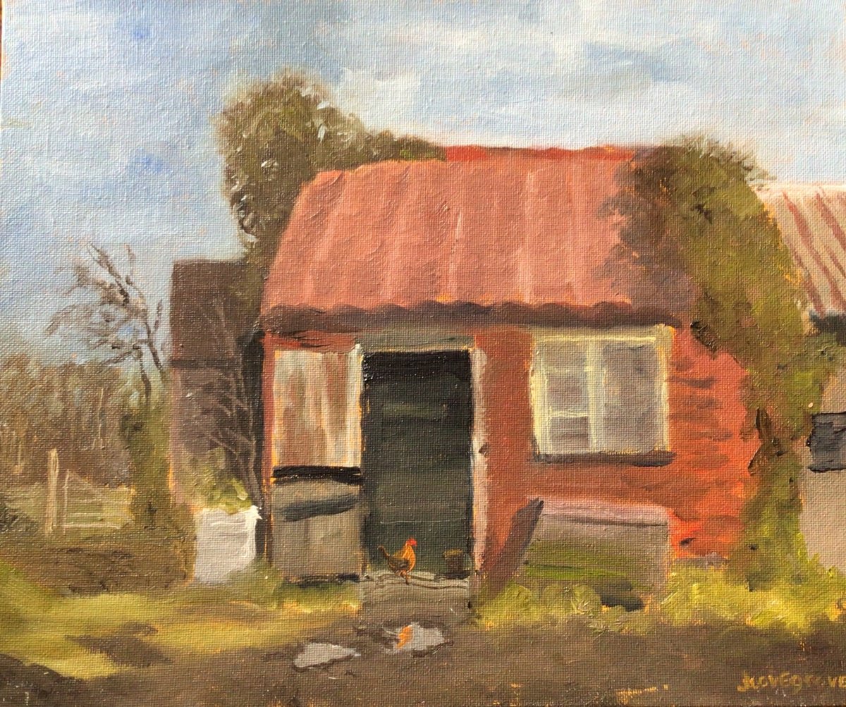 A farmyard scene in oil paints. by Julian Lovegrove Art
