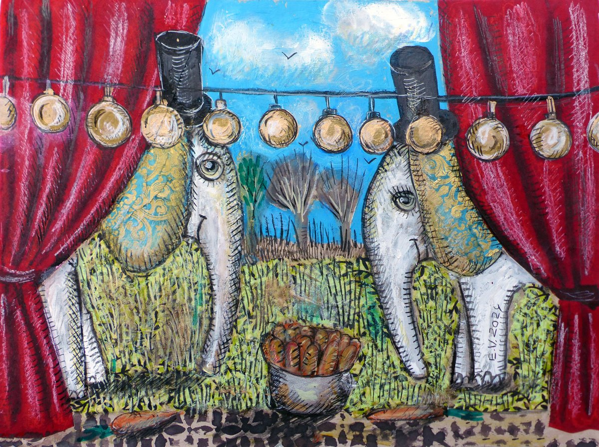 Surrealistic Animal Painting By Elizabeth Vlasova, 12 X 9, New Show, Original Artwork