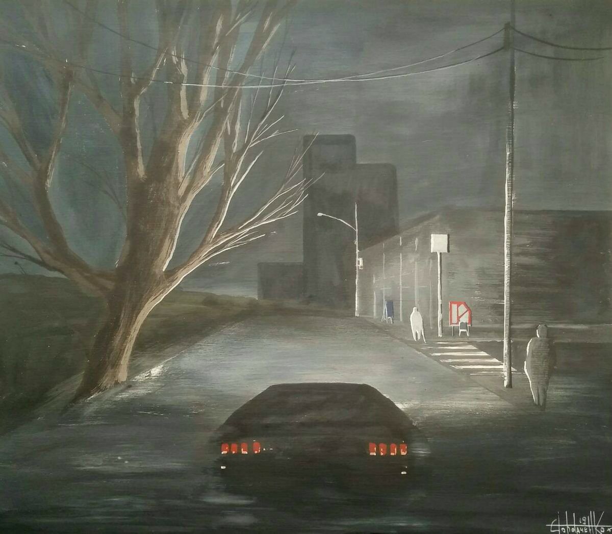 Photorealistic Cityscapes Painting By Eugene Gorbachenko, 22 X 19, Night, Original Artwork