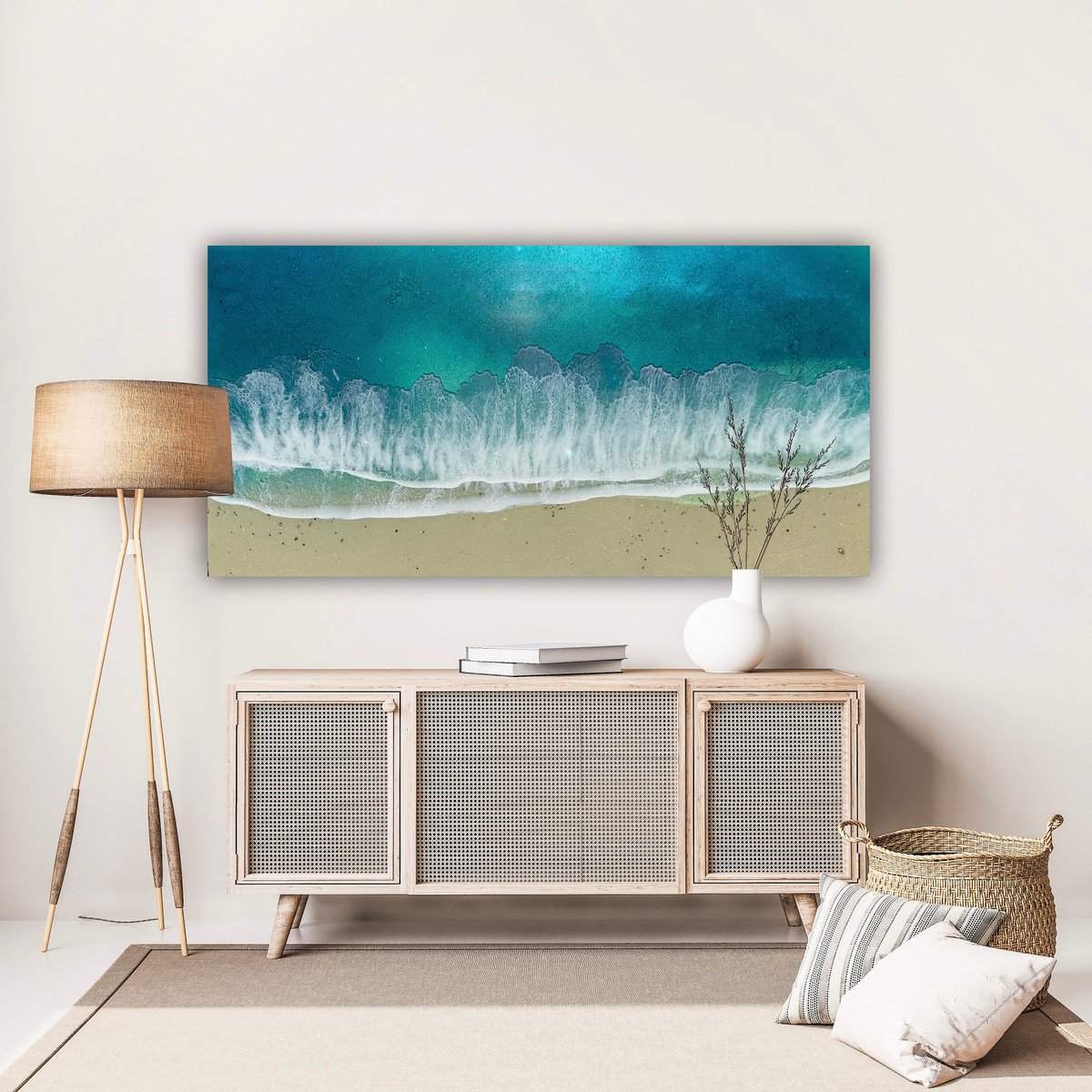 Photorealistic Landscape Acrylic Painting By Ana Hefco, 48 X 24, Shallow Waters, Deep Serenity, Original Artwork