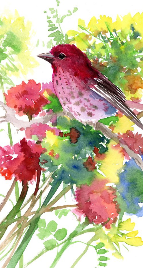 Rosefinch and Wildflowers by Suren Nersisyan