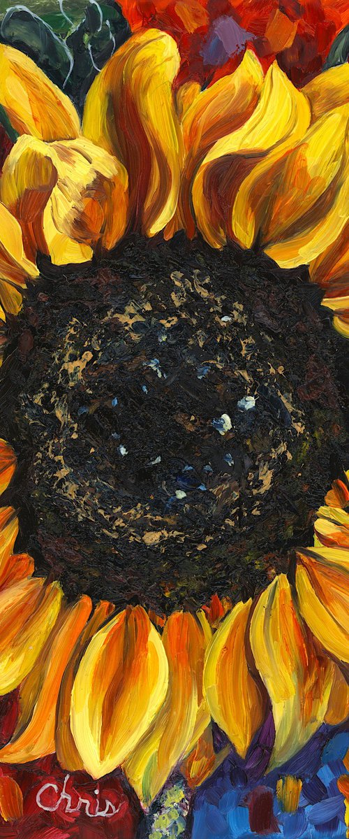 Sunflower on Red & Blue by Christina M Plichta