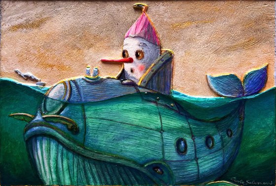 PINOCCHIO AND THE MECHANICAL WHALE - ( 30 x 40,5 x 4 cm )