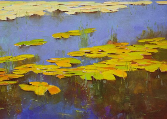 Waterlilies Pond, Large Original oil Painting, Impressionism, Handmade artwork, One of a Kind