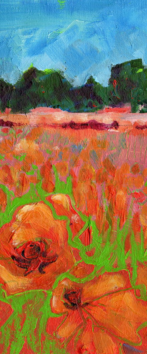 Poppy Dances - Small Landscape by Mary Kemp