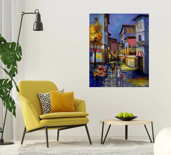 " Latin Quarter " - Paris Old Town - 80 x 100cm Original Oil Painting XL Large