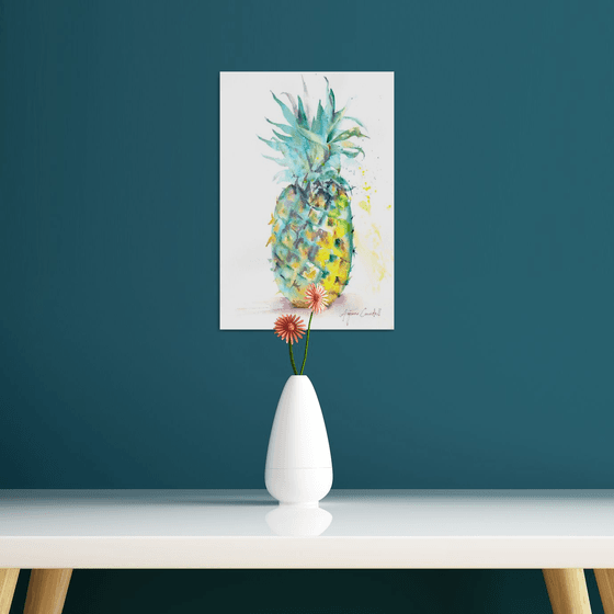 Pineapple painting, Pineapple watercolour, Summer fruit, Fresh zingy wall art, Kitchen art, Tropical art