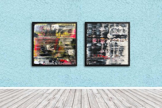 "Up To No Good" - FREE USA SHIPPING + Save As A Series - Original PMS Abstract Diptych Oil and Acrylic Paintings On Plexiglass, Framed - 52" x 26"