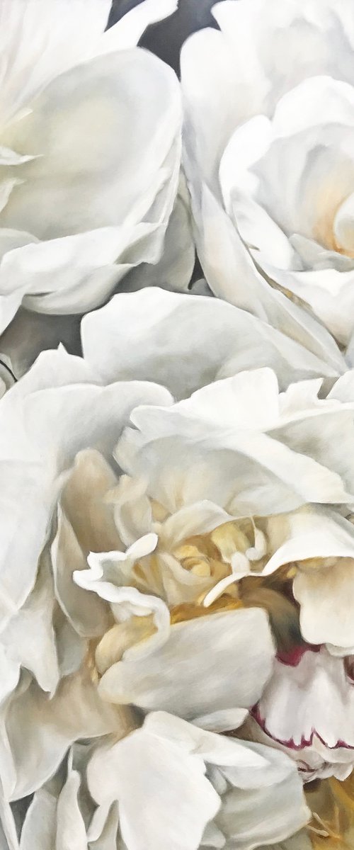 Large square oil painting with white peonies 90 * 90 cm by Irina Ivlieva