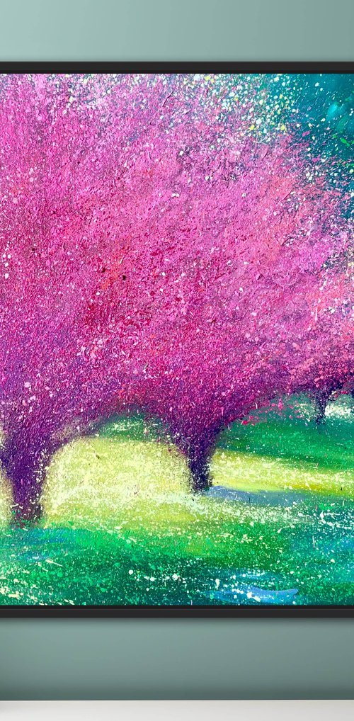 Sakura blossom painting on canvas, spring flower, nature wall art by Volodymyr Smoliak