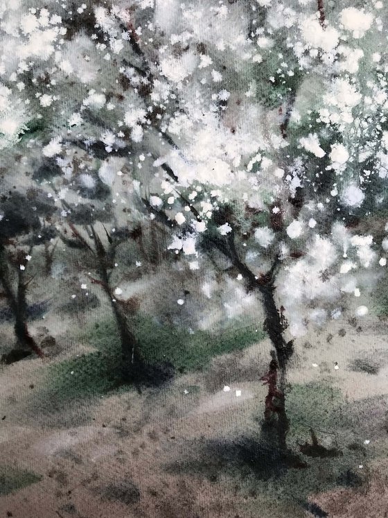 Thousands of cherry blossoms 5. One of a kind, original painting, handmade work, gift, watercolour art.