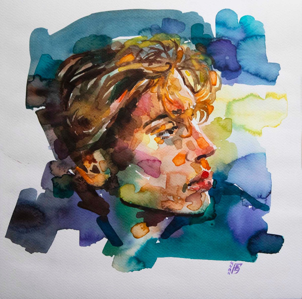 Impressionistic Portrait Watercolour By Kateryna Bortsova, 12 X 12", Portrait Painting Nicholas, Original Artwork