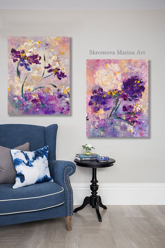 SET VERY PERI IRISES - 2 Set Purple Iris. 2 Set Blue iris. 2 Set Wall Art.