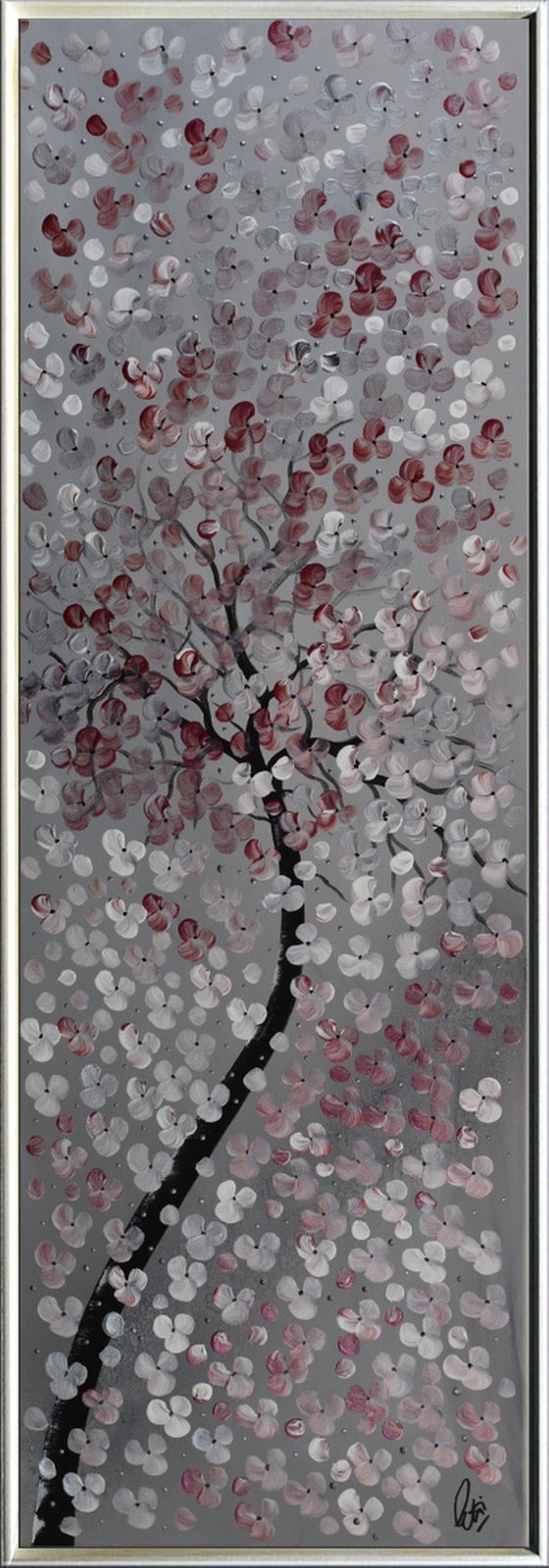 Hundred Wishes ll acrylic abstract painting cherry blossoms nature painting framed canvas wall art