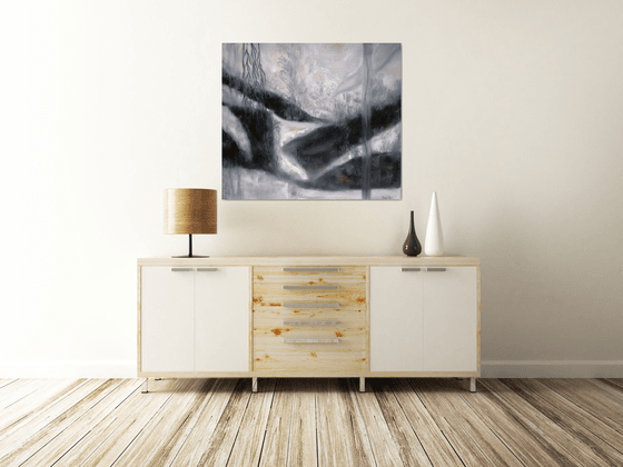 CALM WATER SCENE, Large Black and White Abstract Landscape painting, Calm Scene, Minimalism