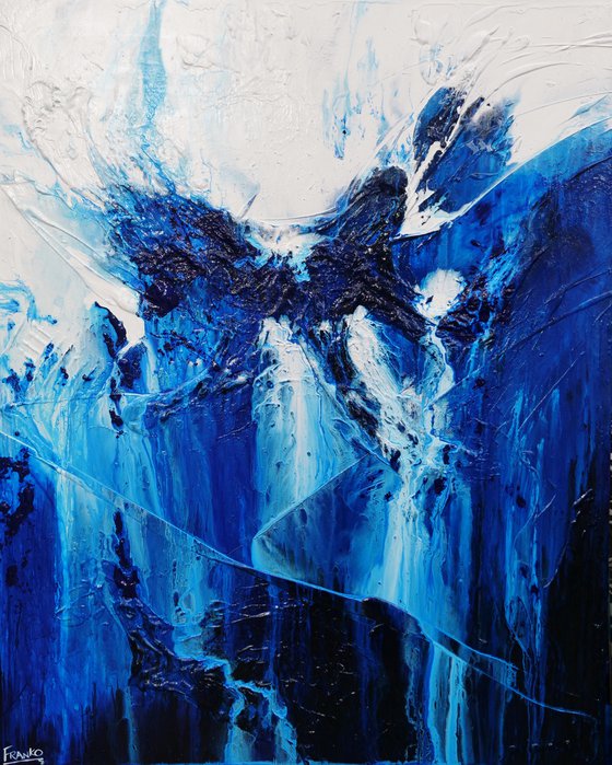 Blueberry Falls 120cm x 150cm Blue White Textured Abstract Art