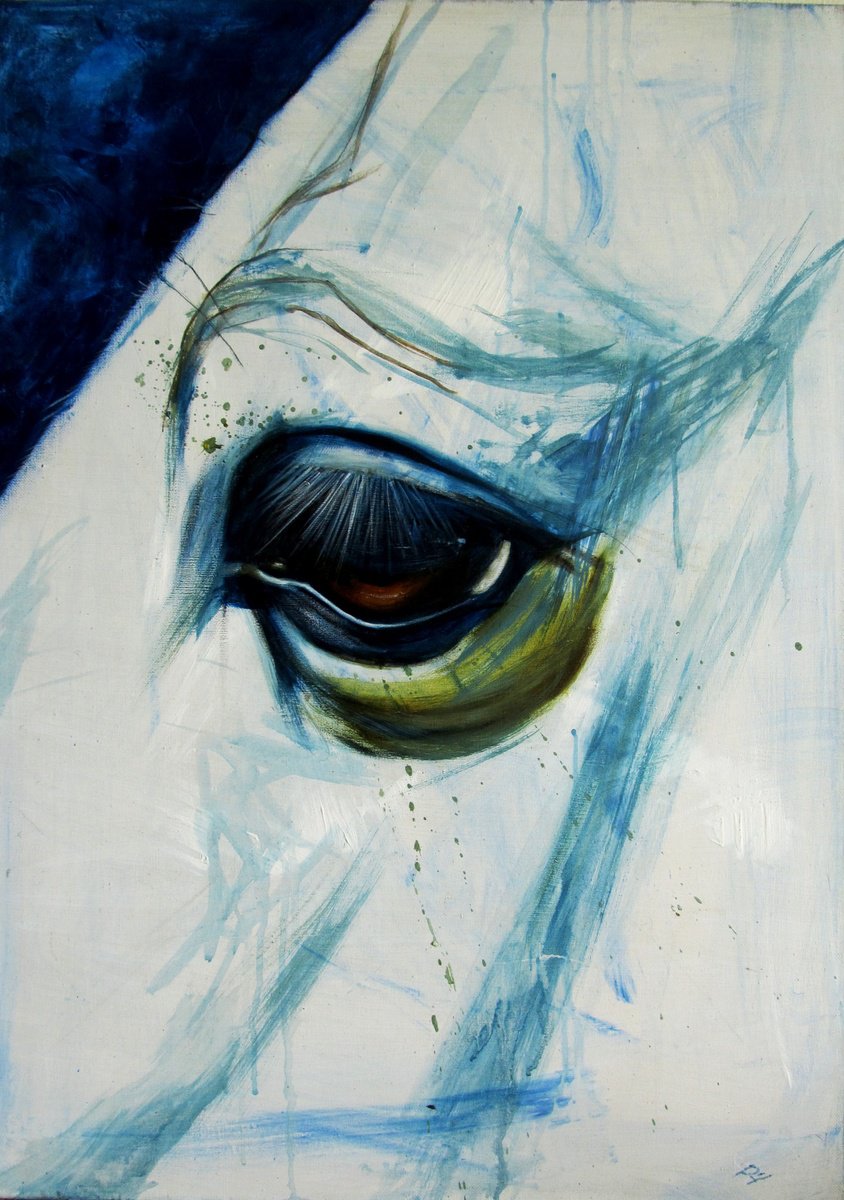 Illustrative Animal Oil Painting By Serhiy Roy, 20 X 28", Portrait Of A Blue Horse, Original Artwork